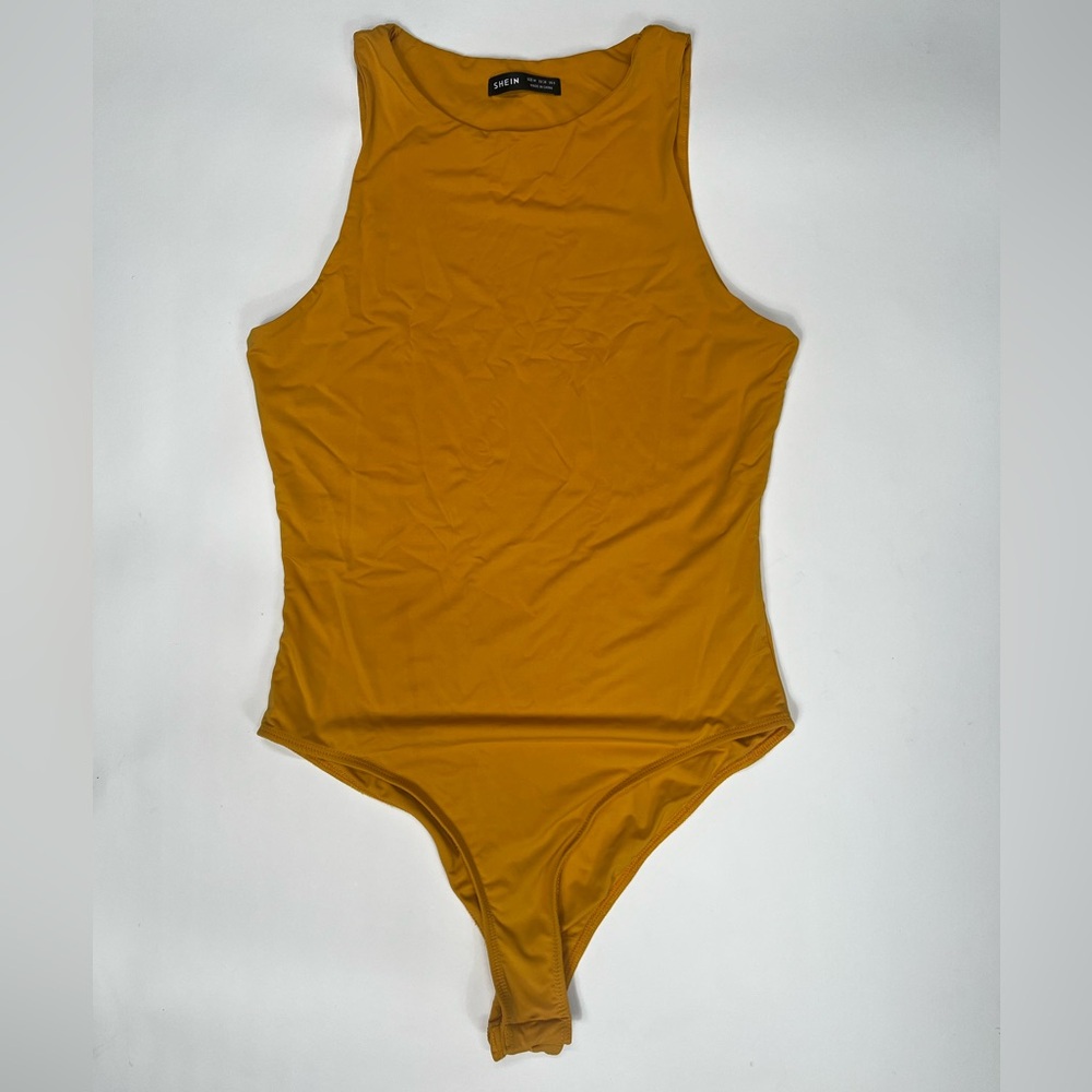 Mustard Yellow Gold Basic Bodysuit Fitted Tank Top Sleeveless Shirt Cami T Shirt